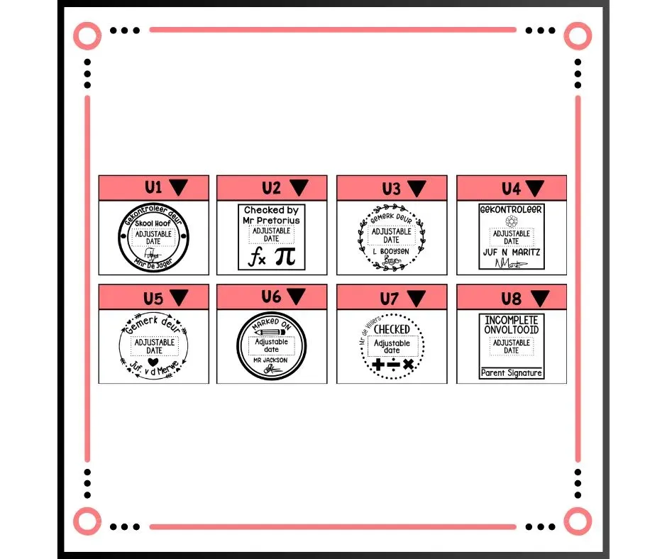 Teacher Marked/Checked stamps with adjustable date