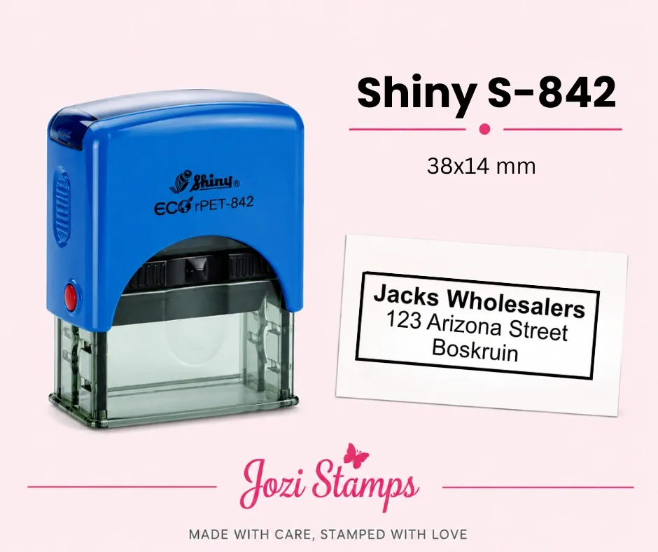 Shiny S-842 self-inking company stamp 38x14mm South Africa