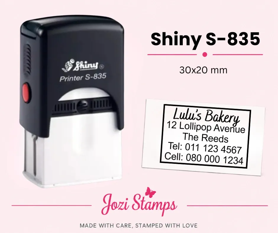 Shiny S-835 self-inking company stamp 30x20mm South Africa