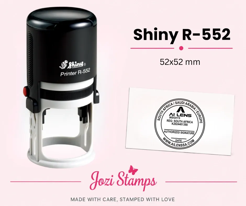 Shiny R-552 self-inking company stamp 52x52mm South Africa
