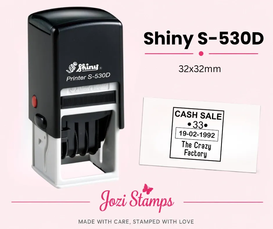 Shiny S-530D self-inking date stamp with stamp impression South Africa Jozi Stamps webp