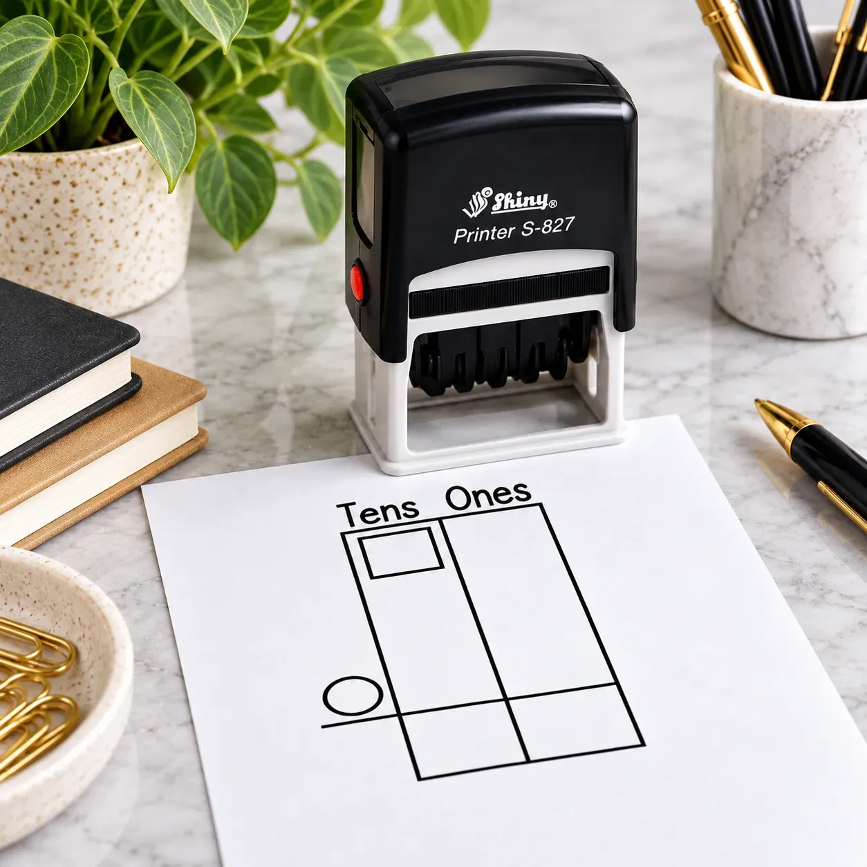 Shiny S-827 self-inking addition and subtraction stamp South Africa Jozi Stamps webp