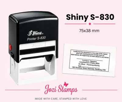 Shiny S-830 self-inking Commissioner of Oaths Certification stamp 75x38mm South Africa