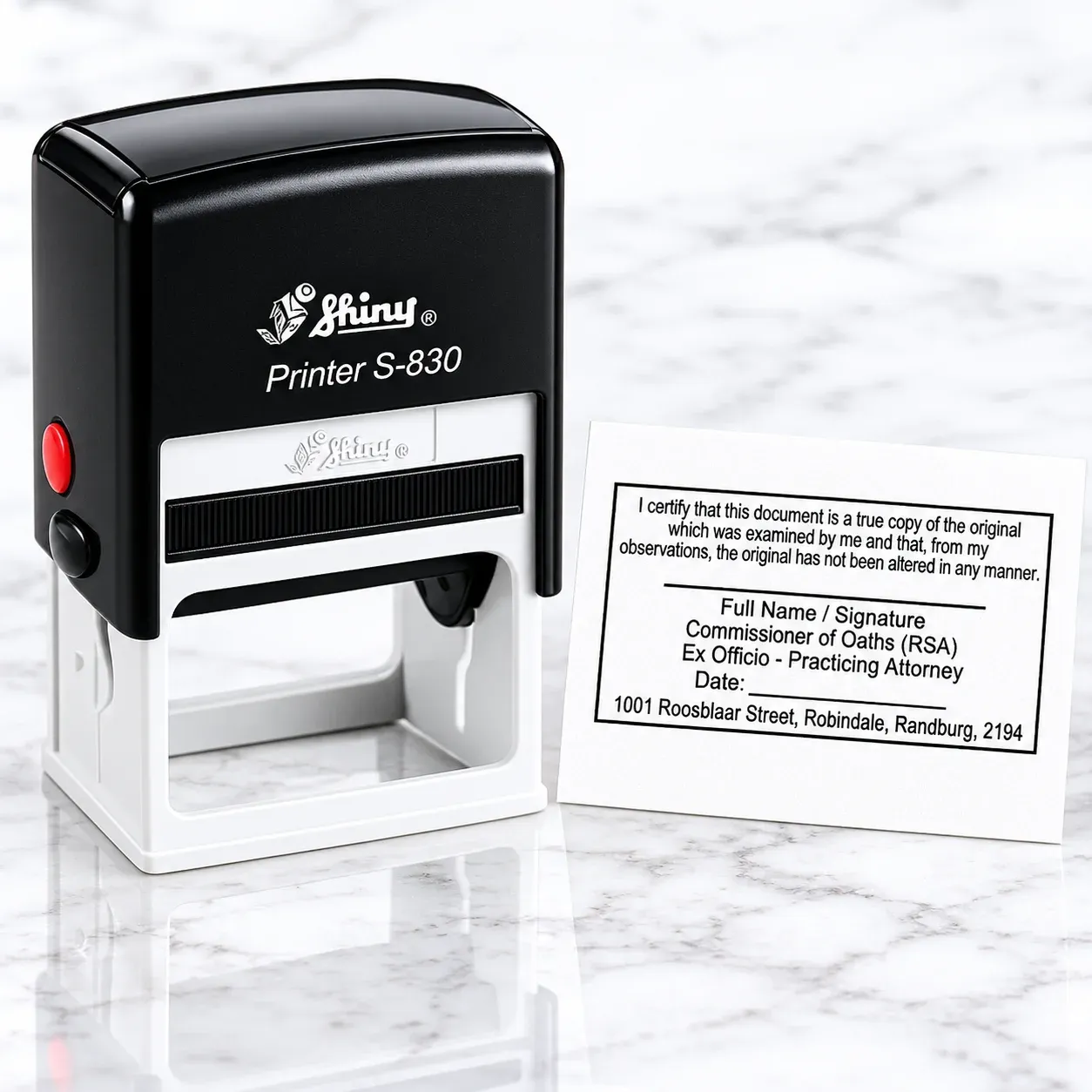 Shiny S-830 Commissioner of Oaths Certification Stamp Jozi Stamps webp