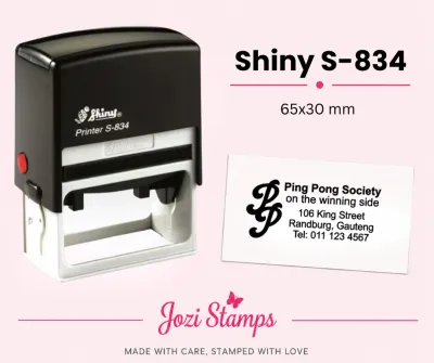 Shiny S-834 self-inking company stamp 65x30mm South Africa