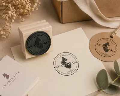 30x30mm custom logo branding stamp with ink pad for packaging and business branding webp