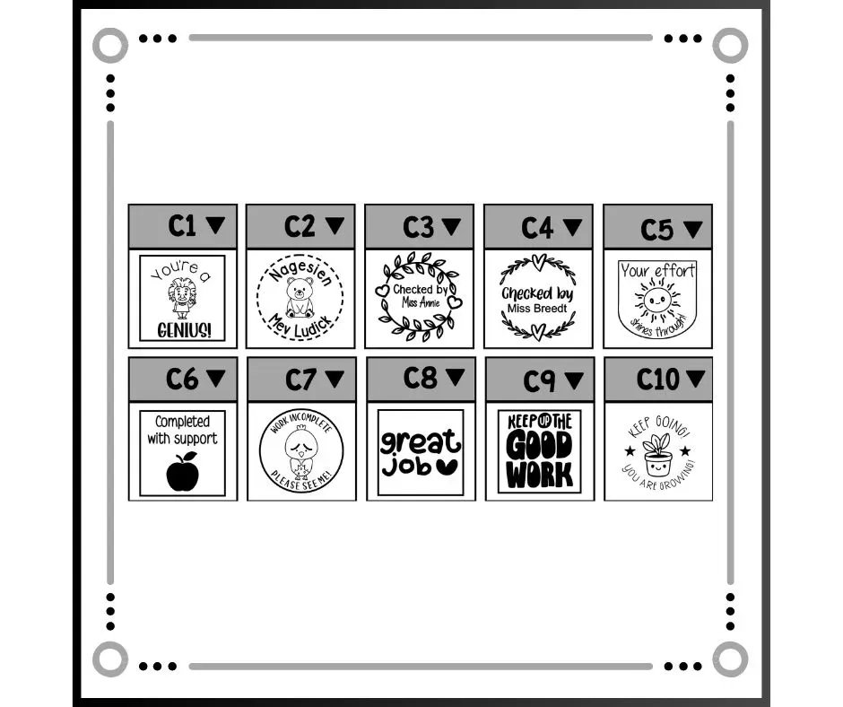 Teacher Stamps for Good Work, Completed with Support and Checked by Stamps