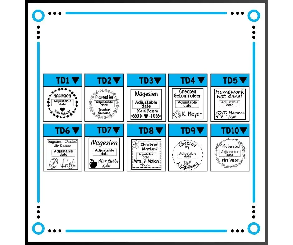 Teacher stamps for Marking and Checking with adjustable date