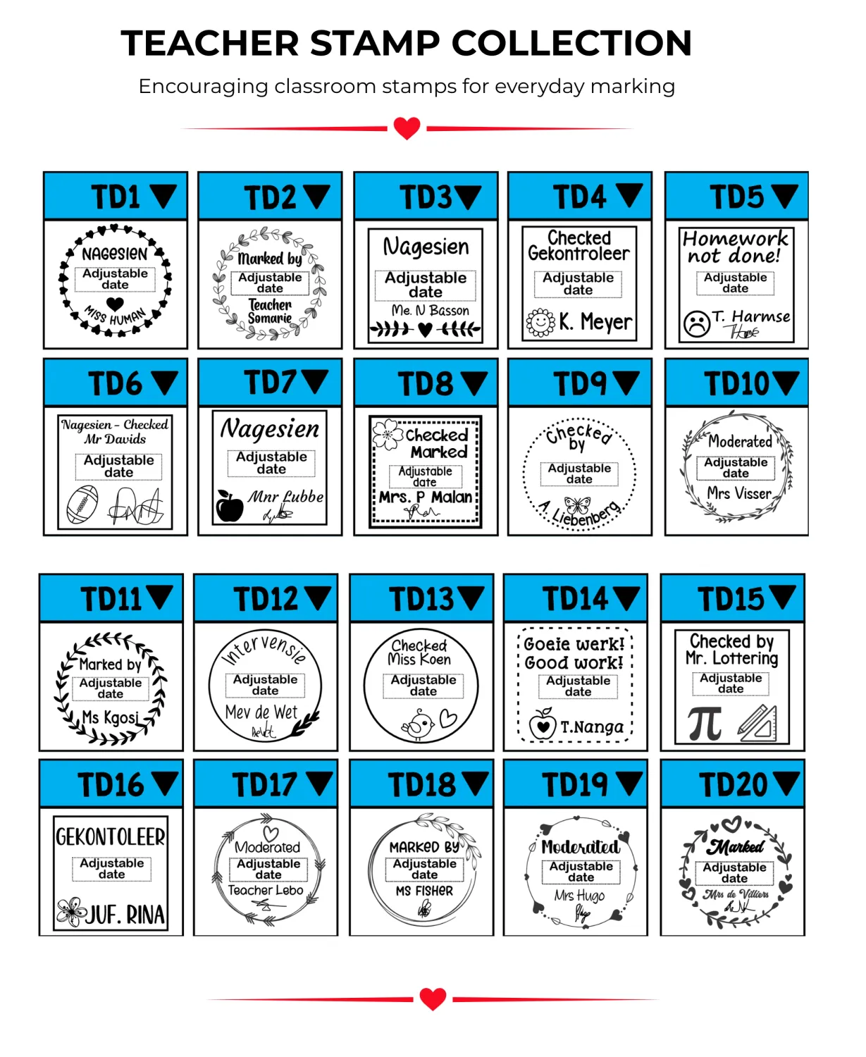 Shiny S-530D (32x32mm)  Teacher Date Stamps