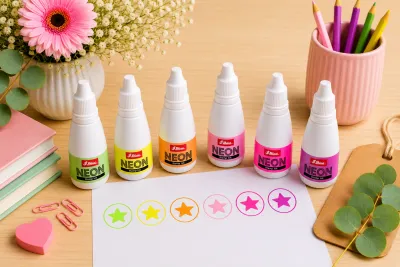 Vibrant water-based neon ink for rubber stamps available in multiple colours from Jozi Stamps.