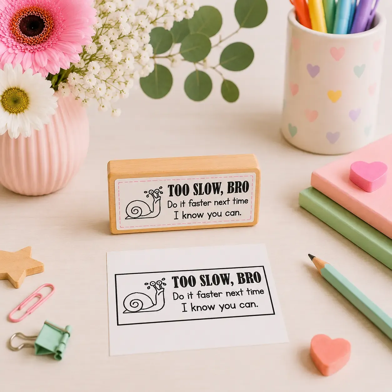 Wooden Teacher Plus Stamp - 45 x 15mm Teacher wooden feedback and reward stamps Jozi Stamps webp