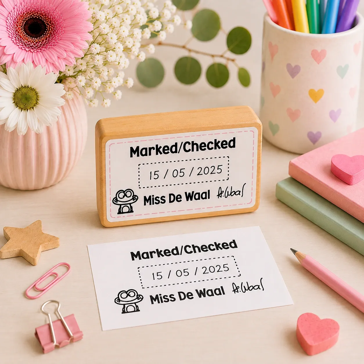 Teacher wooden write in date stamps 50x30mm Jozi Stamps webp
