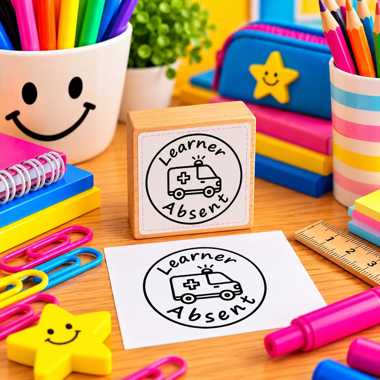 Wooden teacher reward and feedback stamps 40x40mm Jozi Stamps webp