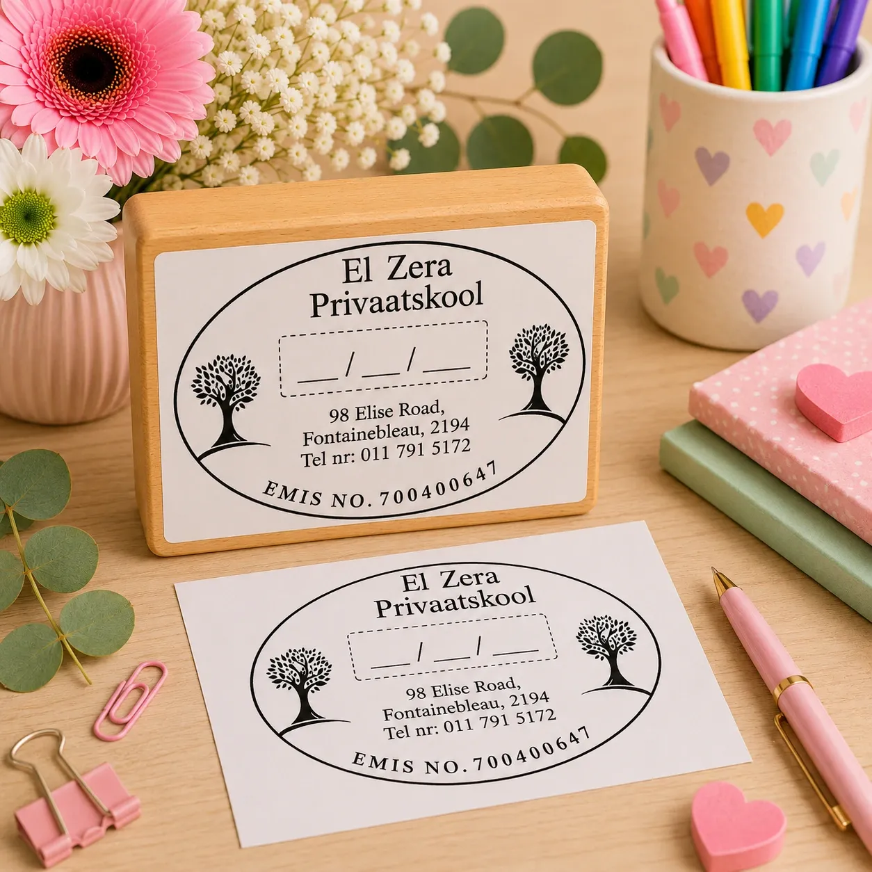 Wooden write in date School Stamps 60x40mm Jozi Stamps webp