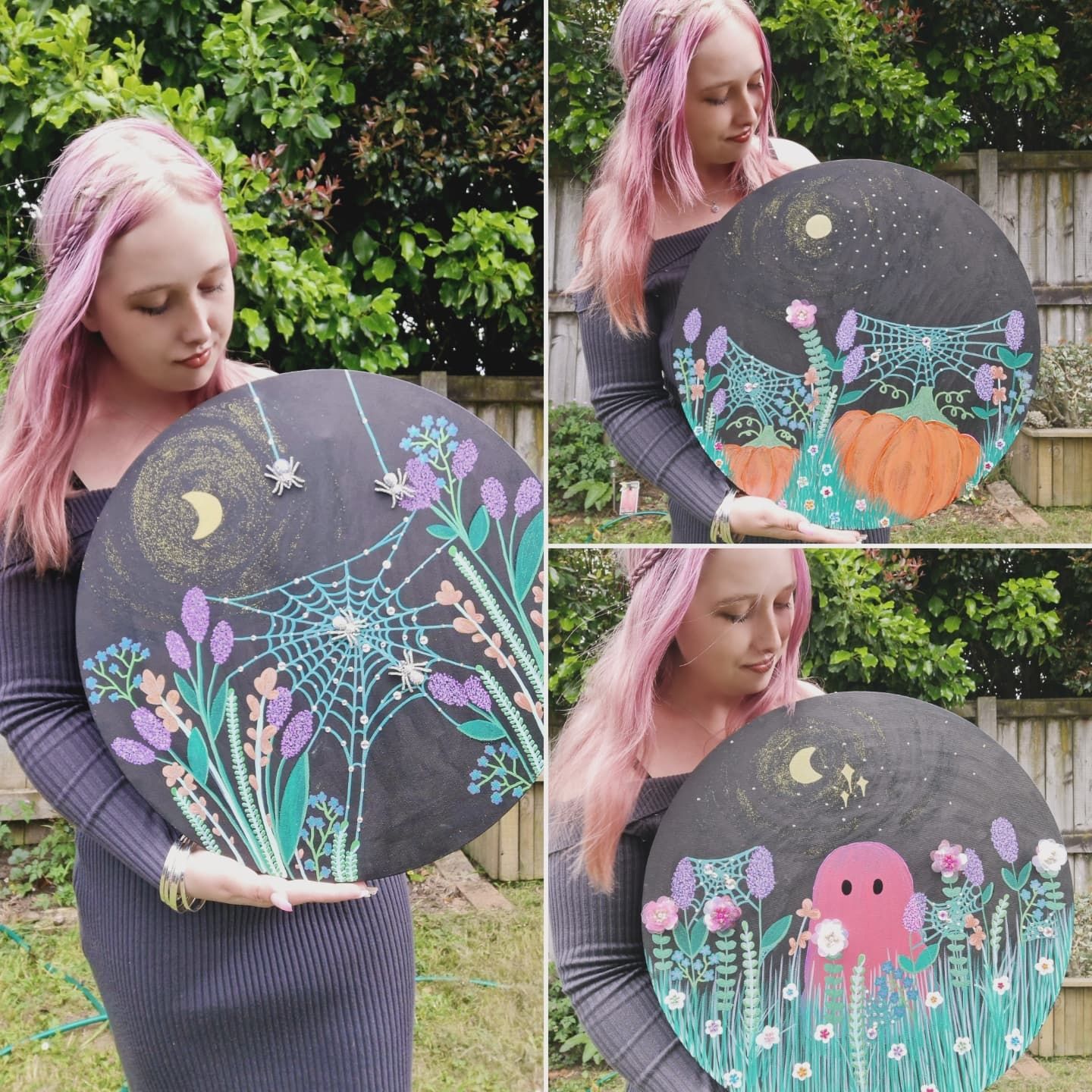 Original Acrylic Paintings 3x Set &#39;Webbed Wonders of October Nights&#39; by New Zealand Artist Jazaeith Blossom