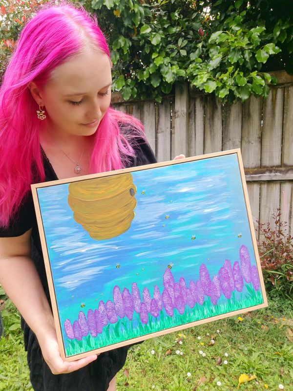 Original Acrylic Painting &#39;Where the Lavender Fields Buzz&#39; By New Zealand Artist Jazaeith Blossom