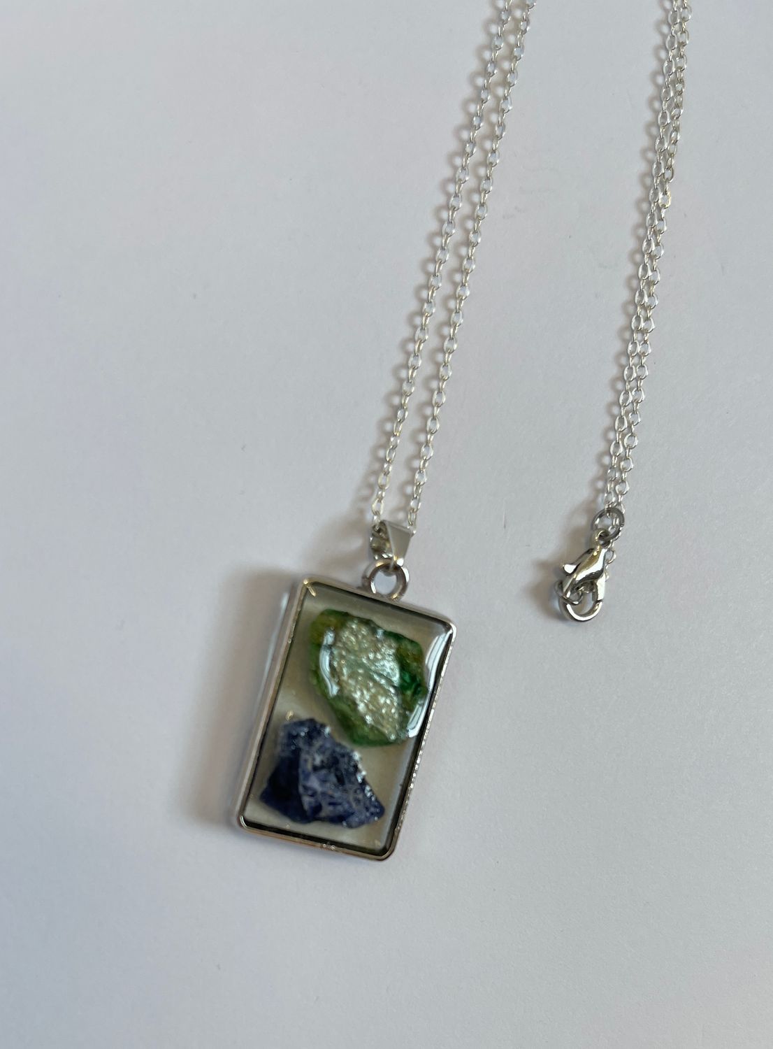 Stand Out: Resilience Crystal Pendant – Green Fuchsite &amp; Sodalite Crystals in Clear Resin | Handmade Boho Minimalist Necklace