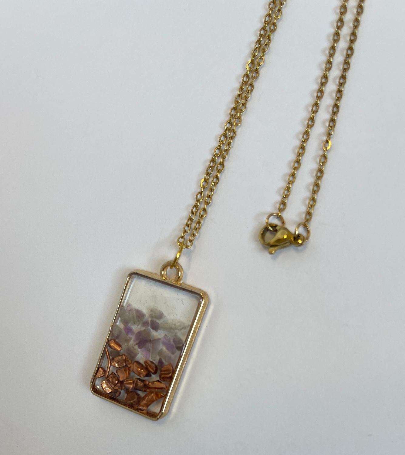 Clear Essence Orgonite Pendant | Amethyst &amp; Copper | Resin &amp; Metal Shavings Jewelry | Healing &amp; Energy Balancing | Protective Gift