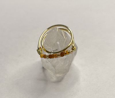 Caramel Drop Ring | Warm Caramel &amp; Brown Beaded Wire-Wrapped Ring | Gold or Silver Band | Handmade Earthy Jewelry | Boho Chic Gift