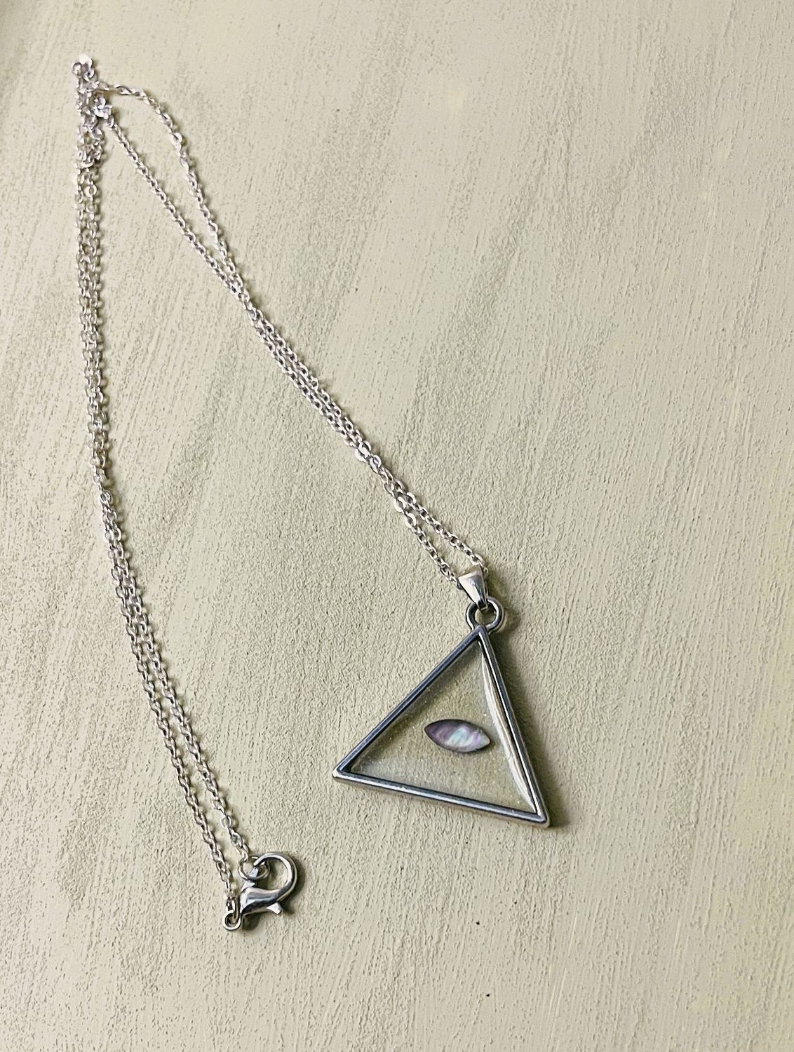 Serenity Triangle Abalone Necklace – Iridescent Shell Pendant in Silver Frame | Handmade Minimalist Jewelry for Calm &amp; Balance