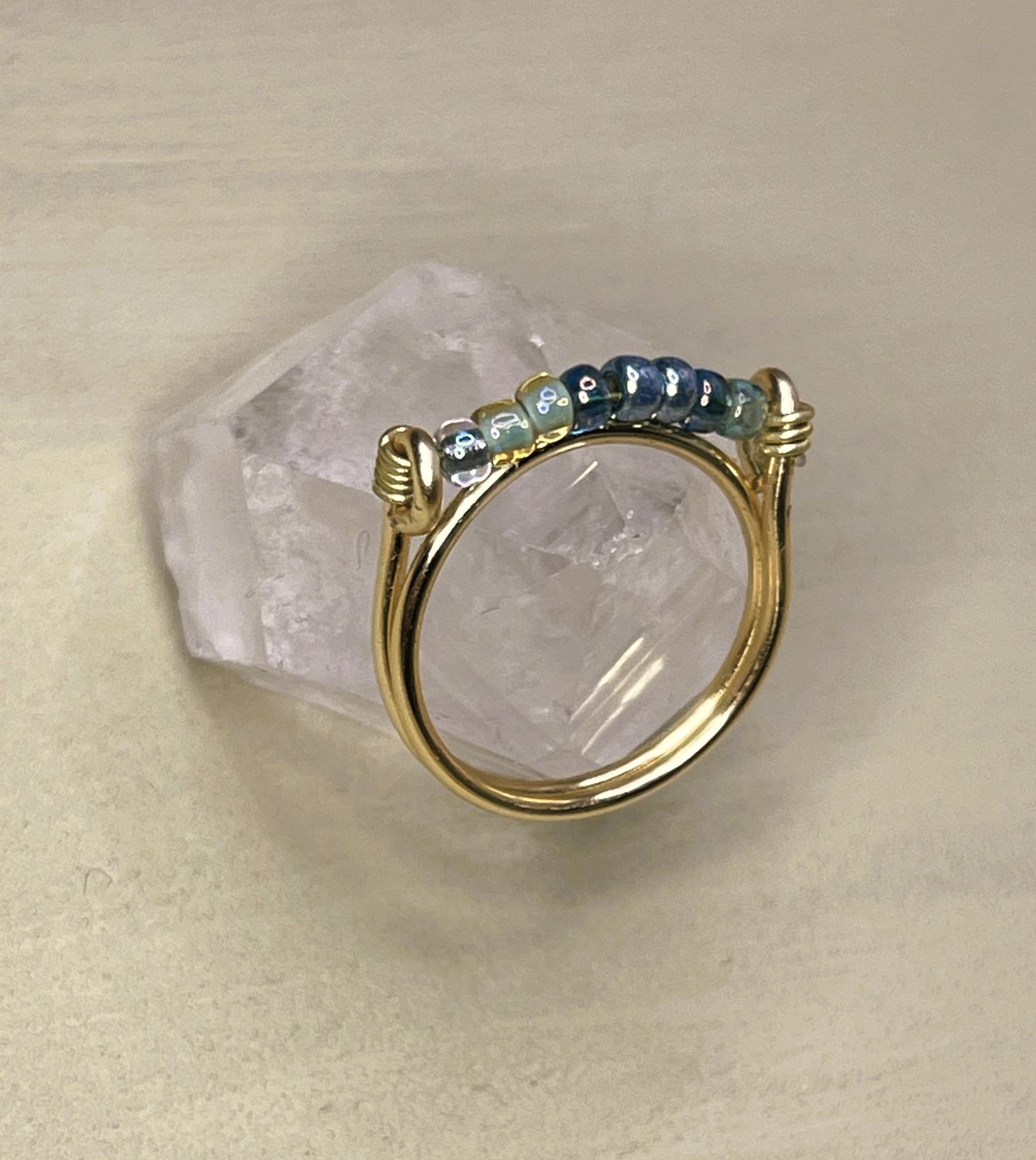 Ocean Breeze Ring | Blue &amp; Green Beaded Wire-Wrapped Ring | Gold or Silver Band | Handmade Coastal Jewelry | Tranquil Gift
