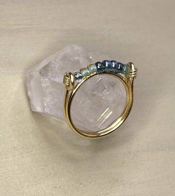 Ocean Breeze Ring | Blue &amp; Green Beaded Wire-Wrapped Ring | Gold or Silver Band | Handmade Coastal Jewelry | Tranquil Gift