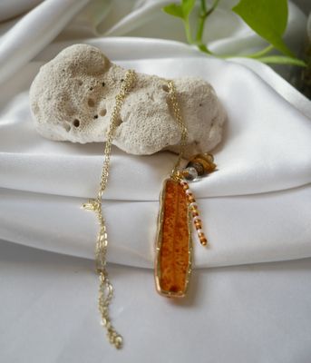 Golden Leaf Luxe Necklace | Real Leaf Resin Pendant | Boho Gold Necklace with Crystals | Nature Jewelry | Handmade Gift for Her