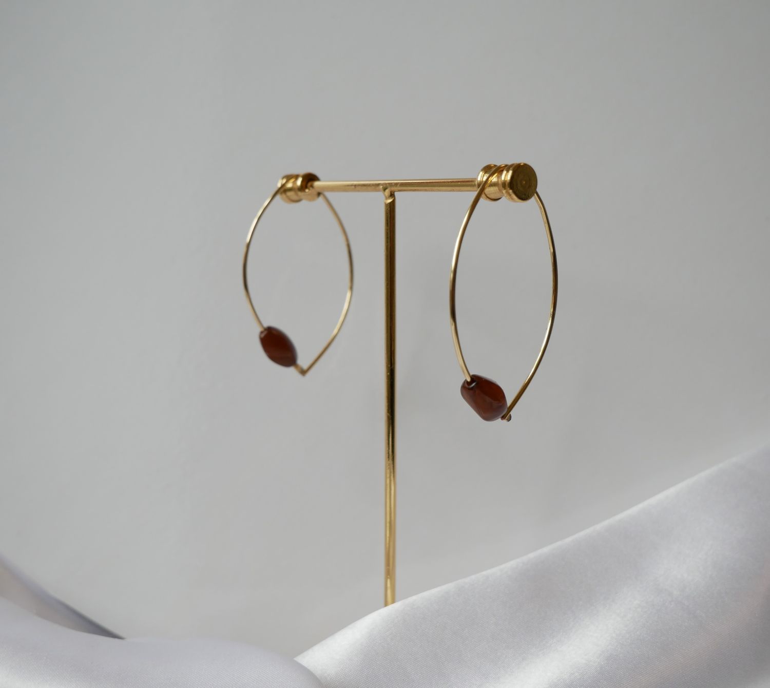 Minimalist Gold and Brown Hoops – Gold-Plated Hoop Earrings with Wooden Charm | Handmade Boho Earrings | Lightweight Everyday Jewelry