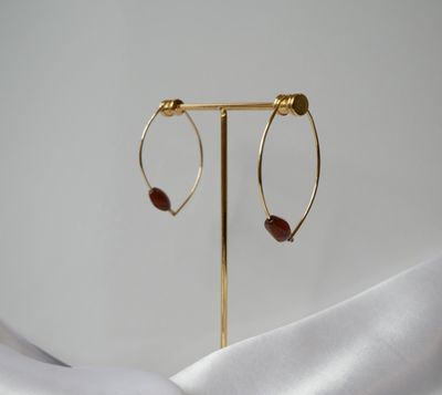 Minimalist Gold and Brown Hoops – Gold-Plated Hoop Earrings with Wooden Charm | Handmade Boho Earrings | Lightweight Everyday Jewelry