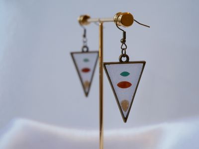 Geometric Gemstone Earrings-Resin Encased Gemstones Earrings with Triangular Bronze Bezels