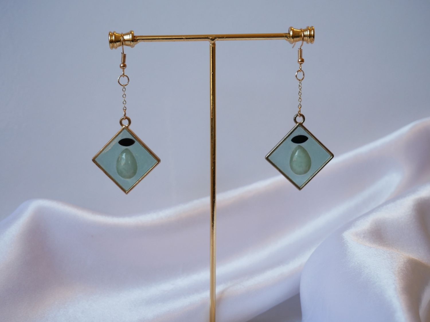 Petite Radiance Earrings- Resin with Jade &amp; Black Tourmaline