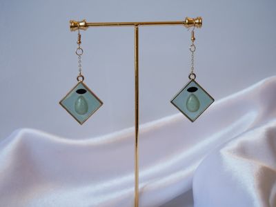 Petite Radiance Earrings- Resin with Jade &amp; Black Tourmaline