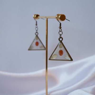The Tri-Gemstone Earrings- Resin Encased Gemstones Earrings with Triangular Bronze Bezel