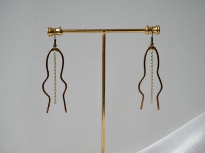 Ethereal Chain Dangle Earrings | Hammered Metal Arc with Gold Chain Accent | Available in Gold, Silver, Copper &amp; Brass | Minimalist Statement Earrings