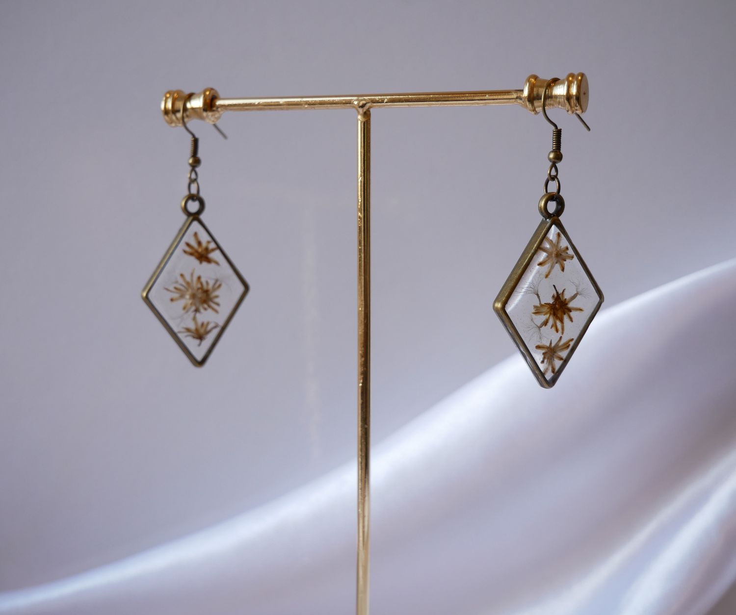 ​Wild Bloom Resin Earrings – Nature’s Beauty, Forever Preserved- Brass Bezel