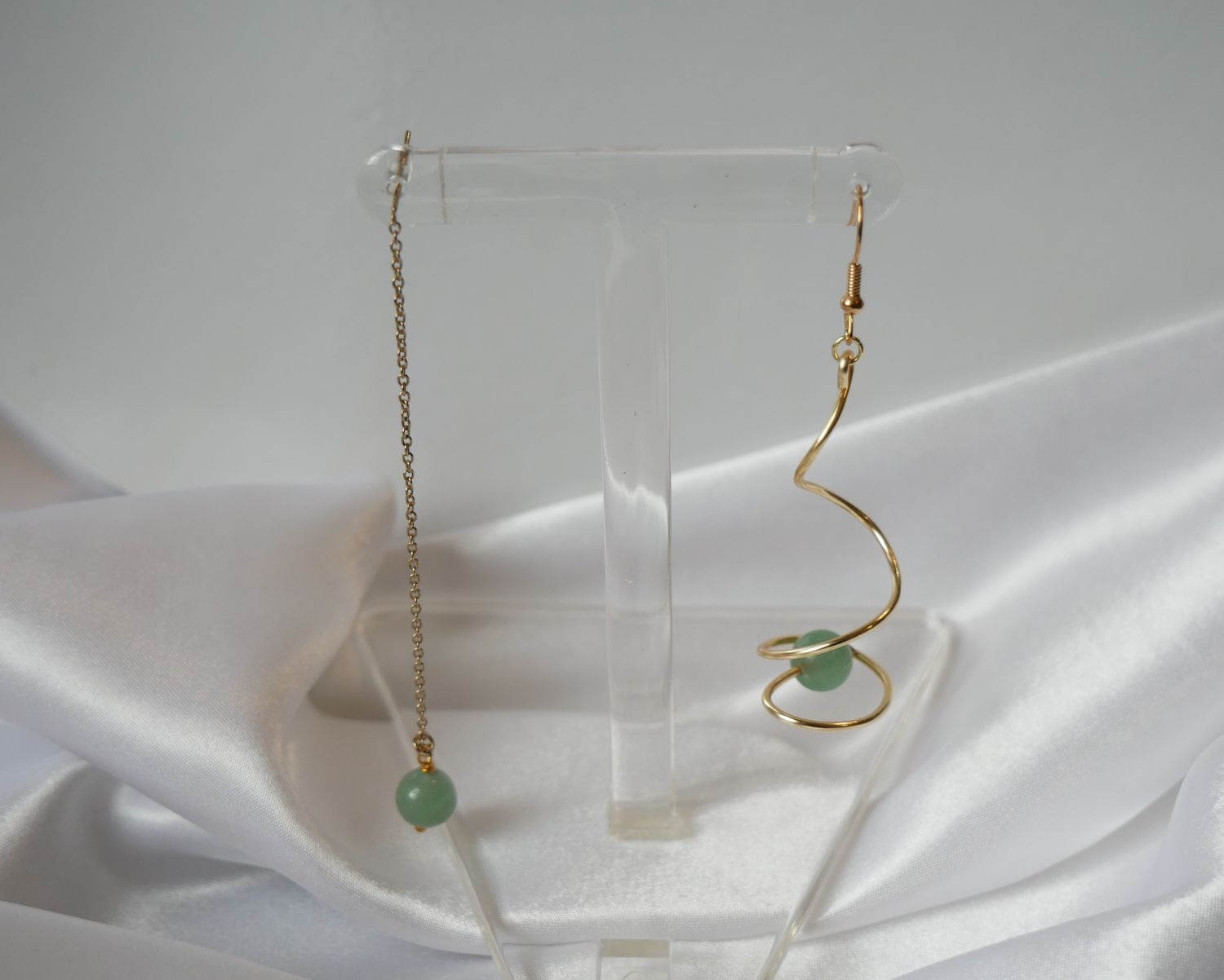 Golden Swivel Dangle Earrings | Green Aventurine Earrings | Gold Spiral Statement Jewelry | Boho Dangle Earrings | Handmade Gift for Her