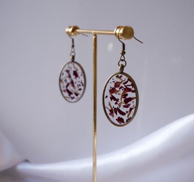 ​Rustic Romance Earrings | Red Dried Flowers | Bronze Bezel | Real Flower Jewelry | Resin Earrings | Handmade Botanical Jewelry | Gift for Her