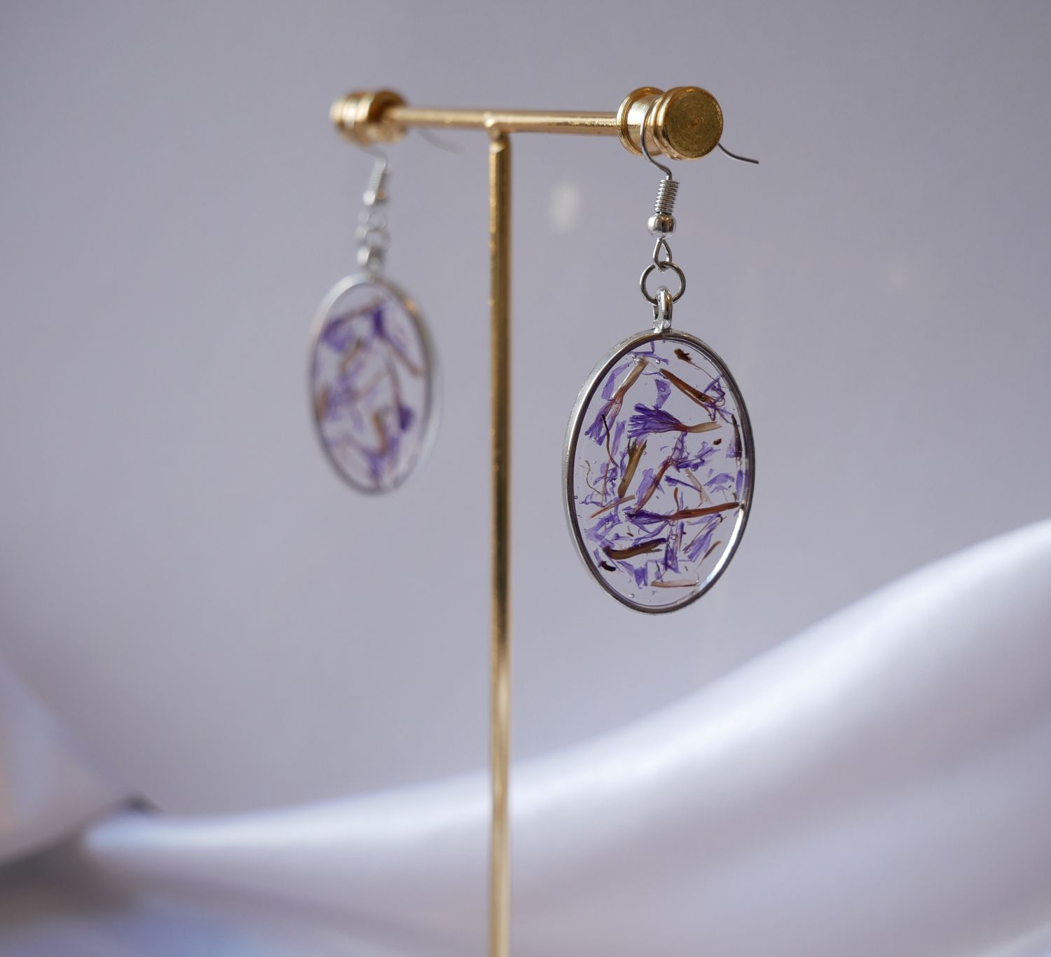 ​Moonlit Lavender Resin Earrings | Real Dried Flowers | Botanical Jewelry | Nature-Inspired Earrings | Silver Oval Frame | Handmade Gift
