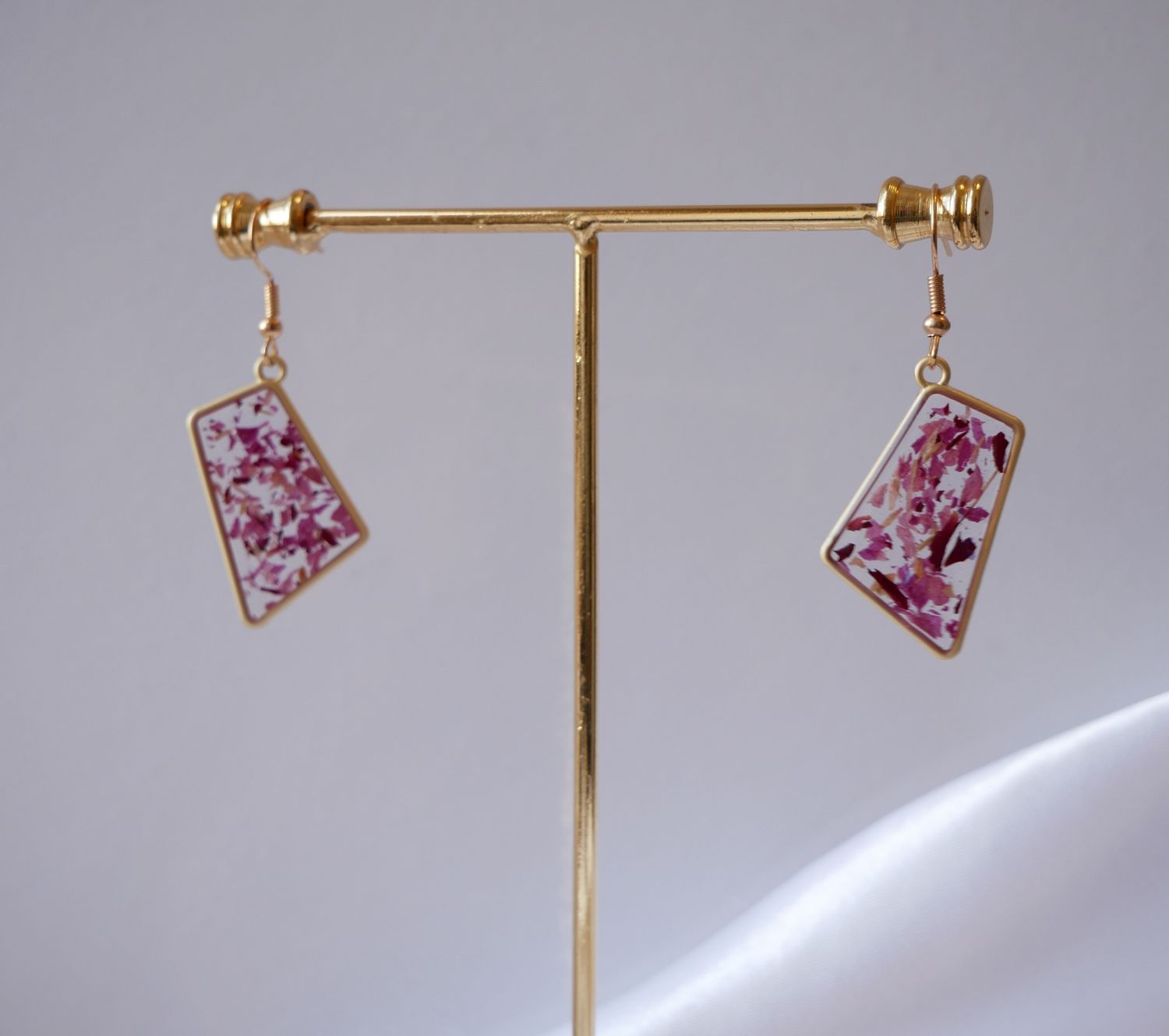 ​Love Petals Earrings | Pink Peony &amp; Red Carnation | Matte Gold Dangle Earrings | Real Flower Jewelry | Botanical Resin Earrings | Gift for Her
