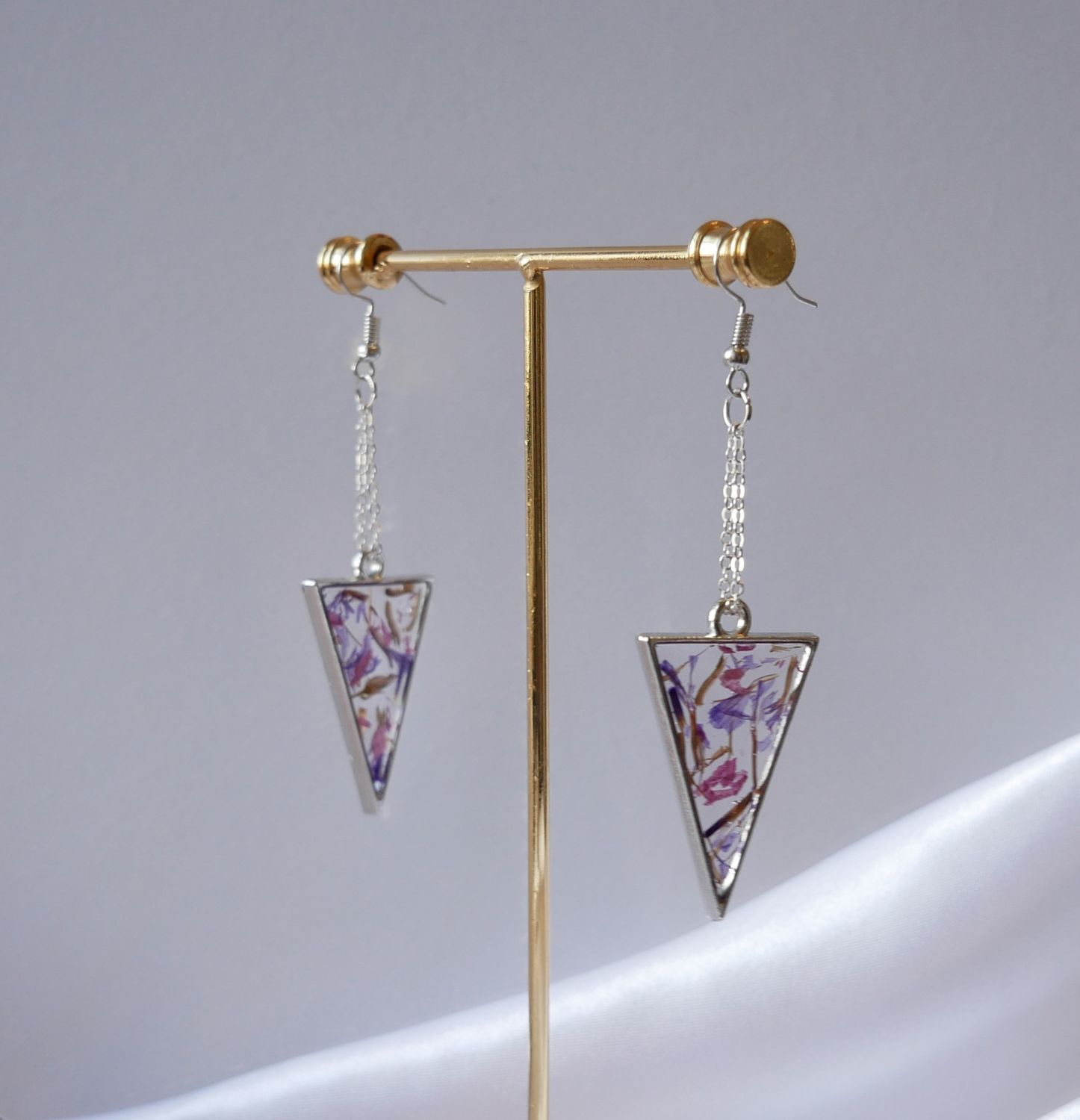 Whispers of Spring Earrings | Real Peony &amp; Forget-Me-Not Flowers | Silver Dangle Botanical Earrings | Handmade Resin Jewelry | Floral Gift for Her