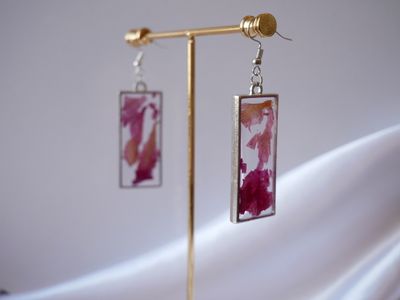 Blooming Beauty Peony Resin Earrings | Real Flower Earrings | Botanical Jewelry | Silver Rectangle Dangle | Handmade Floral Gift for Her