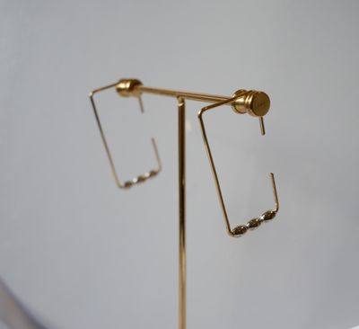 Beaded &amp; Sleek Wire Earrings- Handcrafted Elongated Rectangle Earrings in Colored Wire and Silver Beads