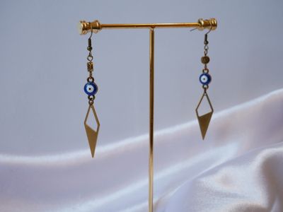 Eye On You Bronze Earrings | Evil Eye Dangle Earrings | Boho Protection Jewelry | Diamond-Shaped Bronze | Handmade Spiritual Gift for Her