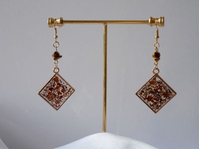 Sienna Sunsets – Burnt Sienna Floral Resin Earrings with Tiger’s Eye Crystals | Handmade Boho Fall Earrings | Earthy Natural Jewelry