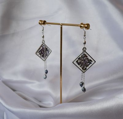 Lavender Aura Drops | Amethyst &amp; Lavender Dangle Earrings | Real Flower &amp; Crystal Jewelry | Silver Boho Earrings | Handmade Gift for Her