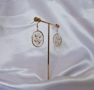 Sunlit Gleam Earrings | Crushed Yellow Flower Gold Dangles | Iridescent Resin Jewelry | Gold Alloy Boho Earrings | Handmade Radiance Gift for Her
