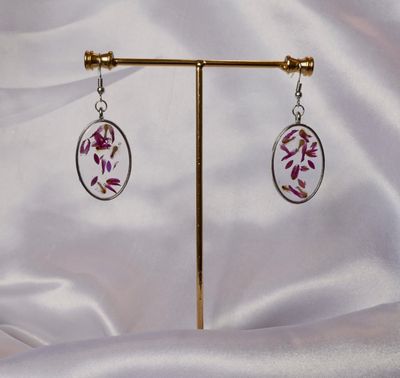 Petal Whispers – Oval Resin Earrings with Real Purple Petals | Handmade Botanical Jewelry | Silver Bezel Boho Earrings | Nature Gift