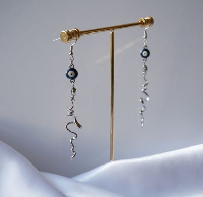 Twist of Protection Evil Eye Spiral Dangle Earrings | Protection Jewelry | Handmade Statement Earrings | Boho Chic Gift