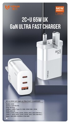 USB + dual Type-C PD 65WGAN fast charging charger.
