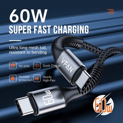 TYPE-C to TYPE-C Cable 60W SUPER FAST CHARGING ALUMINUM ALLOY PLUG